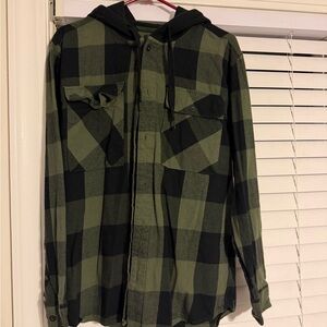 No Boundaries Green and Black Hooded Shirt